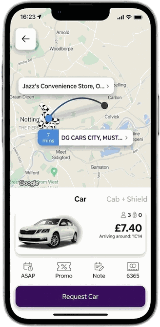 The DG Cars app on an iPhone
